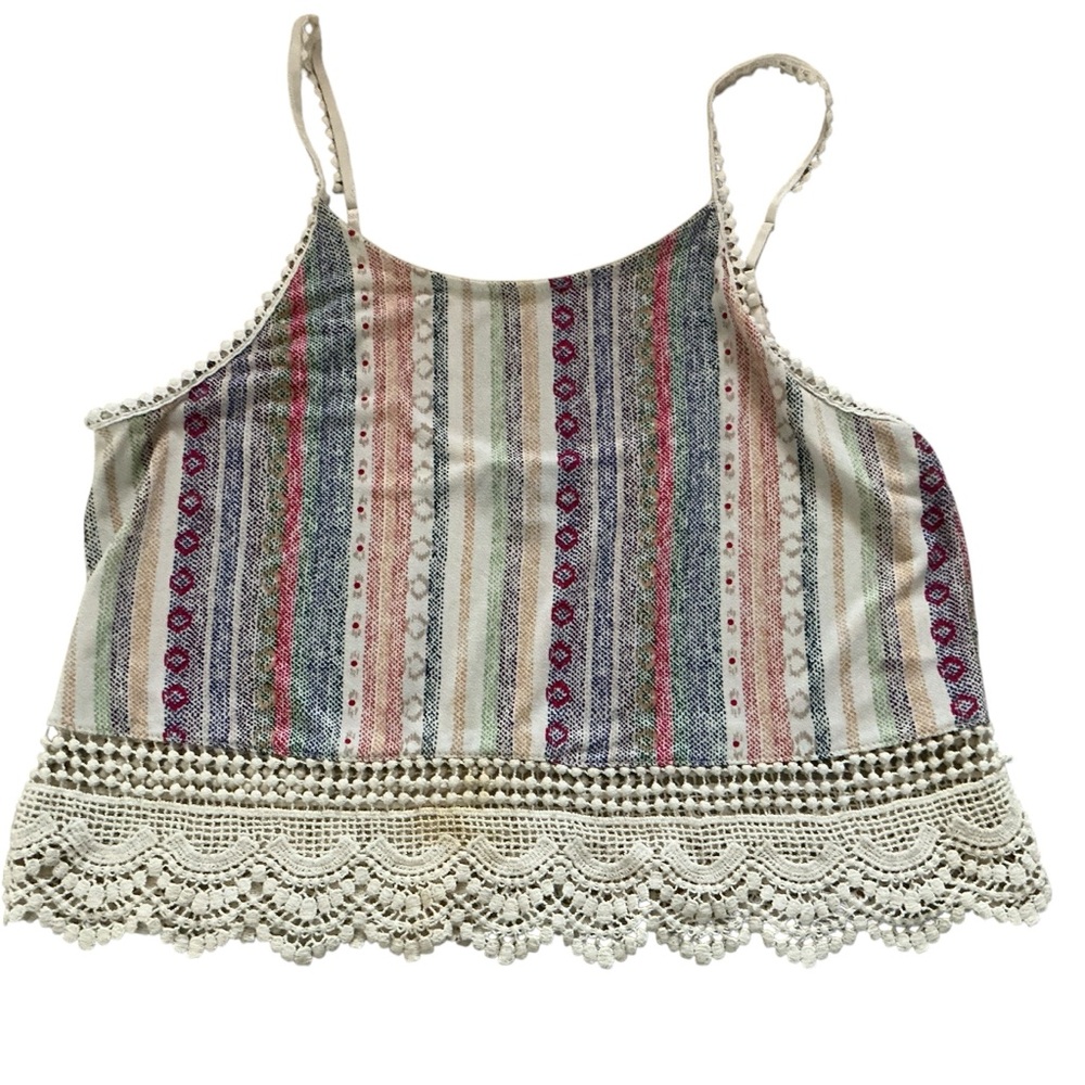 Mason + Mackenzie swing crop top multicolored crochet trim size M